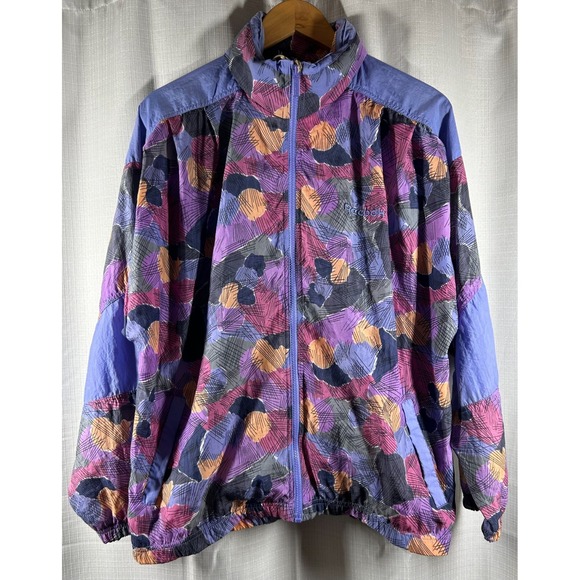 Vtg Reebok Windbreaker Wms L‎ Light Jacket 90s Abstract Print Hood Streetwear - Picture 1 of 10